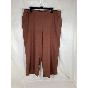 Chicos Brown Linen Rayon Blend Pull-On Wide Leg Cropped Pants Size 16